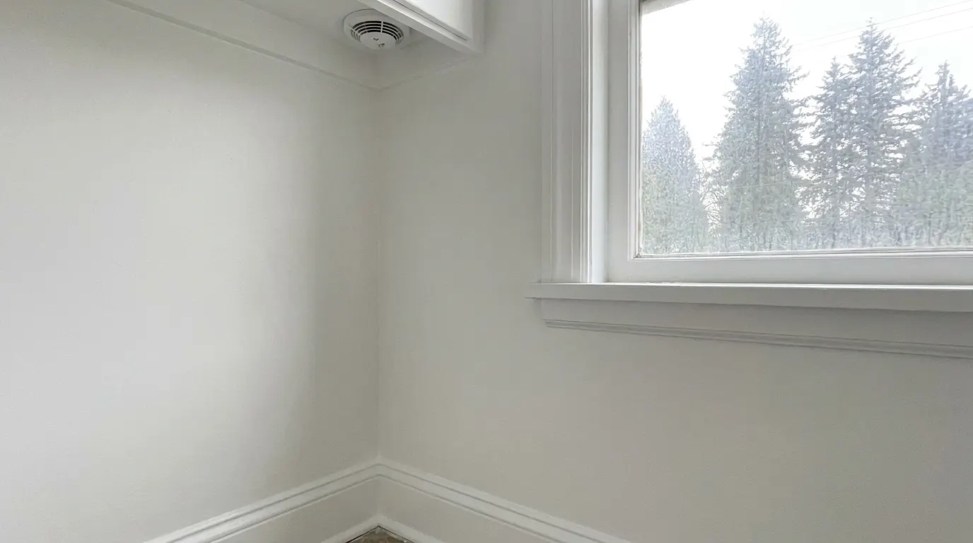 Same bathroom wall clean and repainted after mold remediation